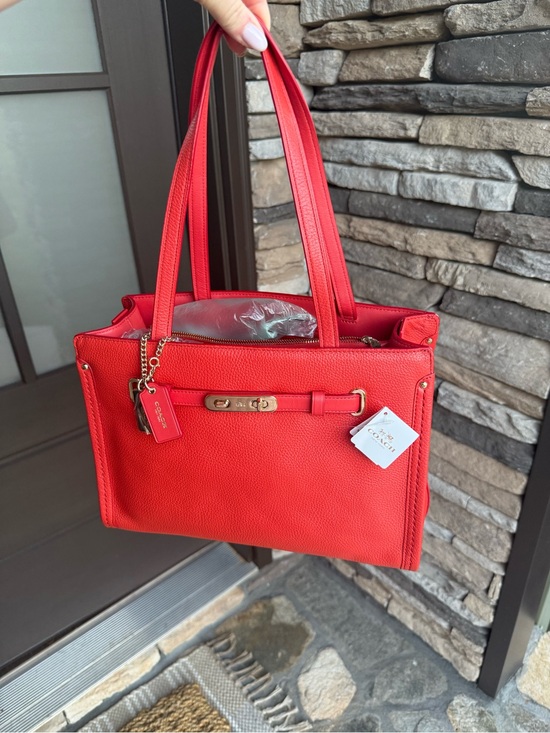 Coach Handbags - Coach Leather Tote with Gold-Tone Hardware